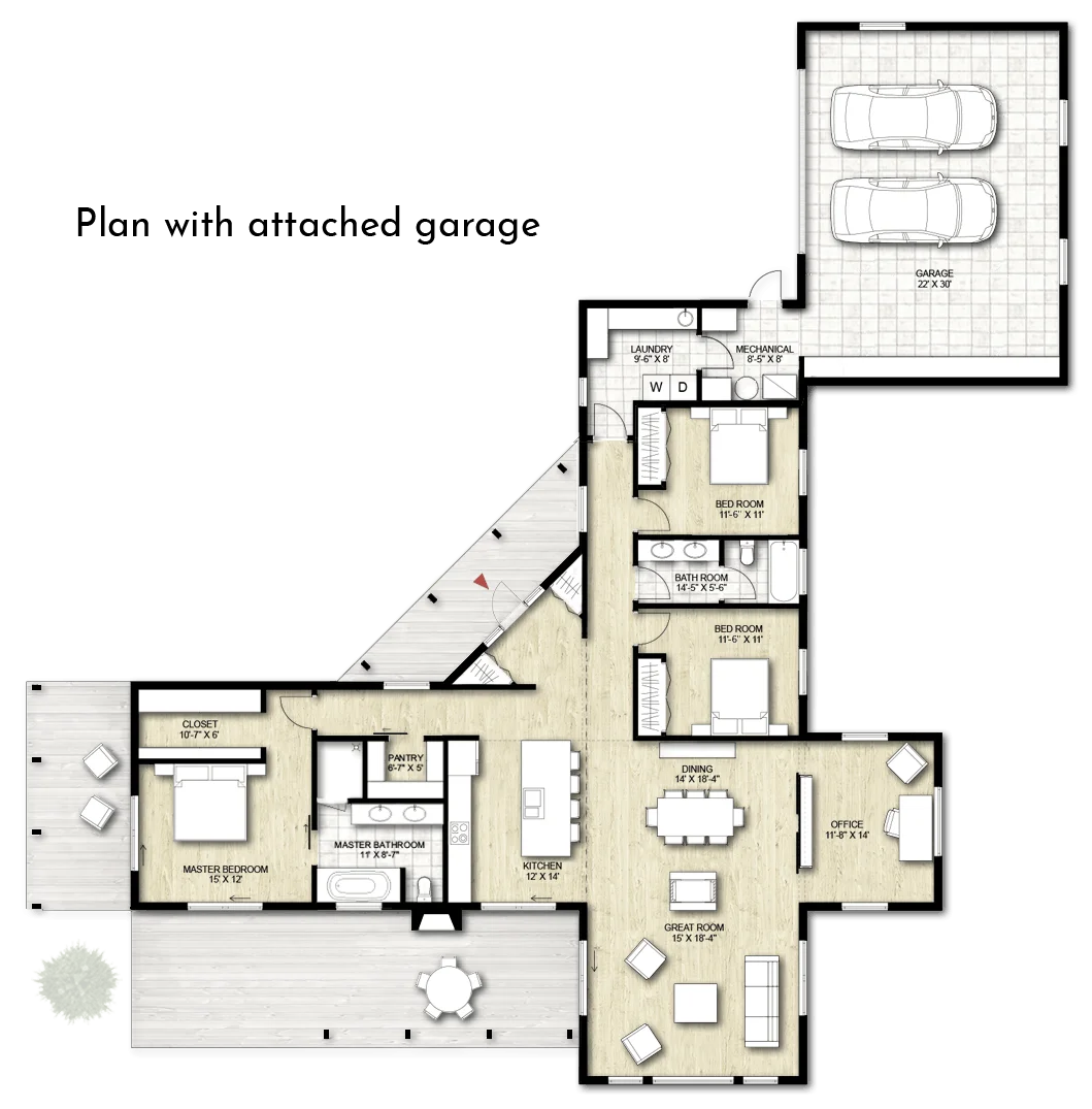 Truoba 3 bedroom house plan with attached garage