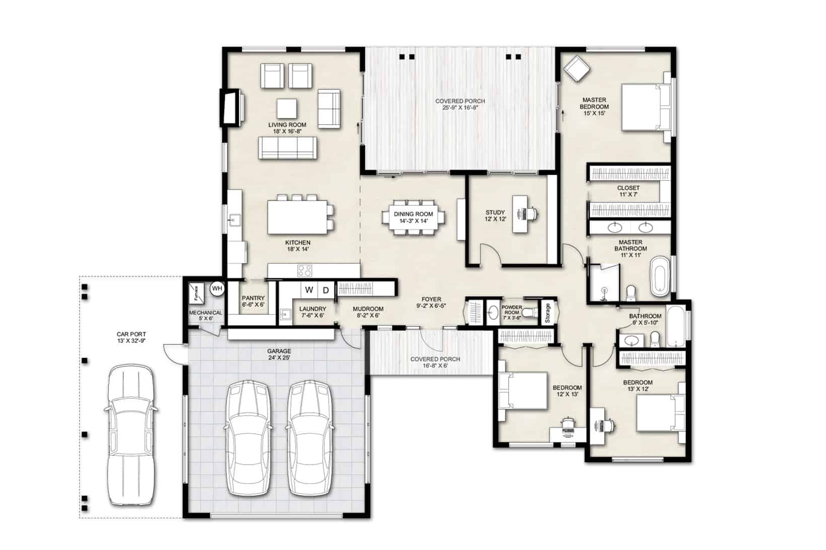 Truoba 320 | 3 Bedroom Mid-century Modern House Plan