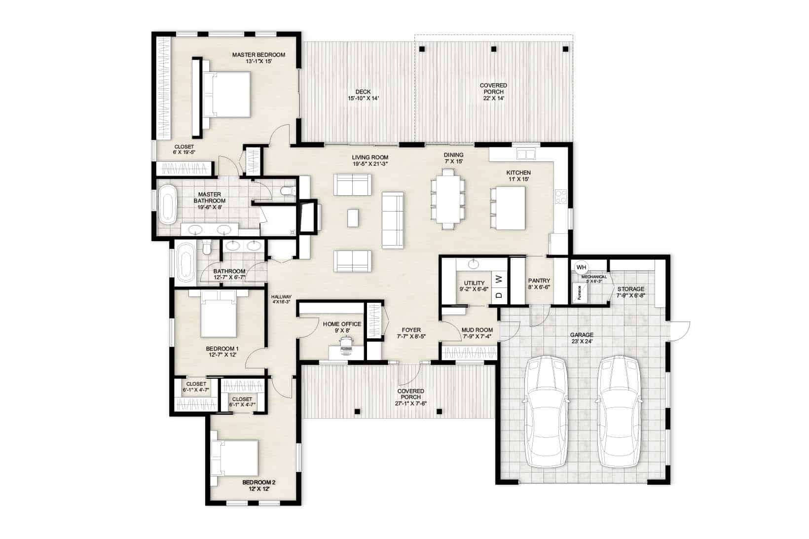 3 Bedroom Modern Mid Century House Plan