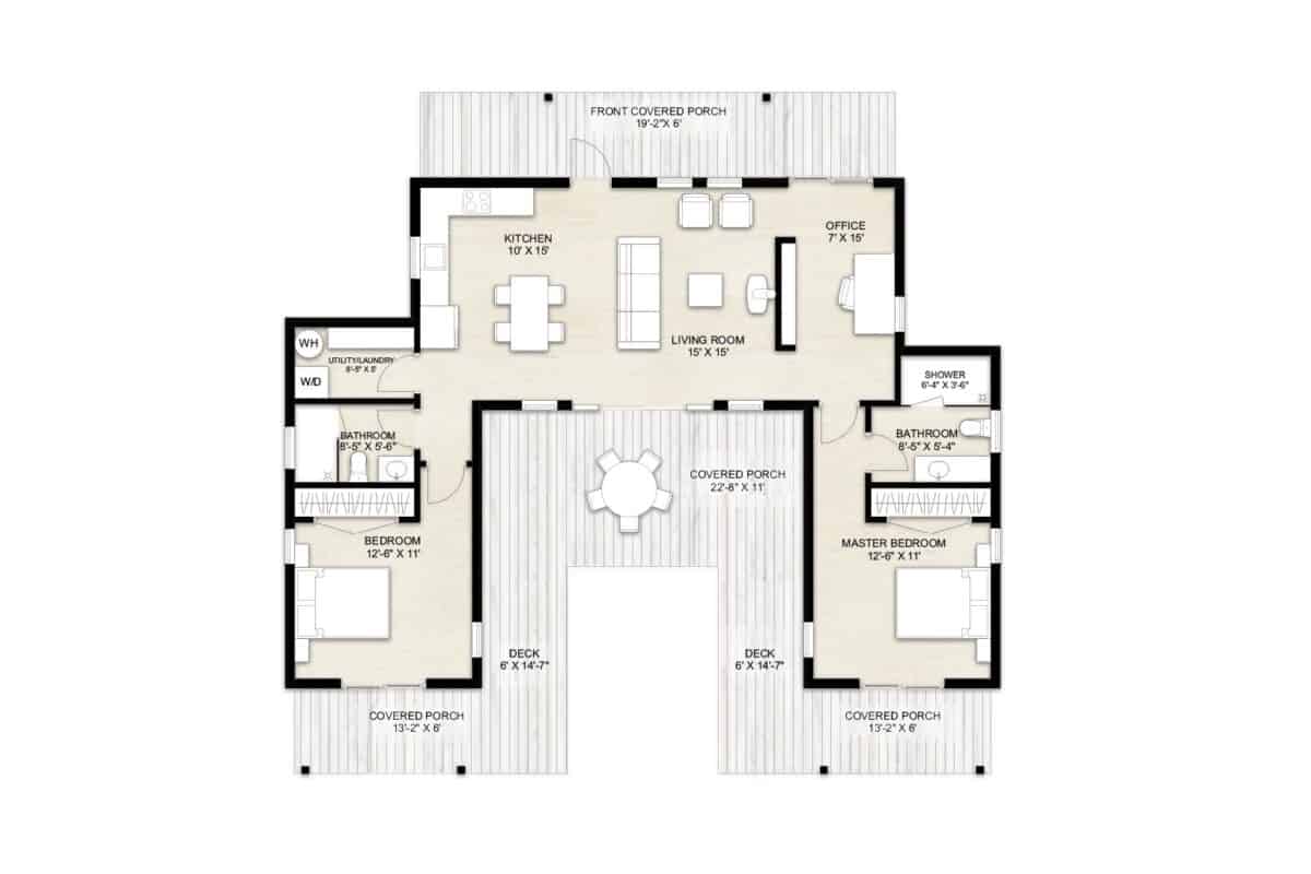 Truoba 2 bedroom house plans open floor plan