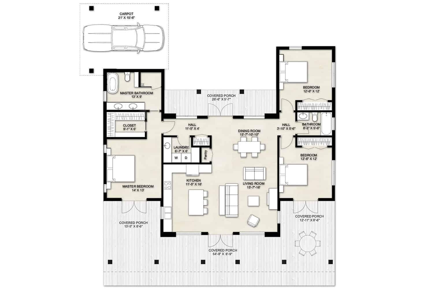 House Plans with Three Bedroom