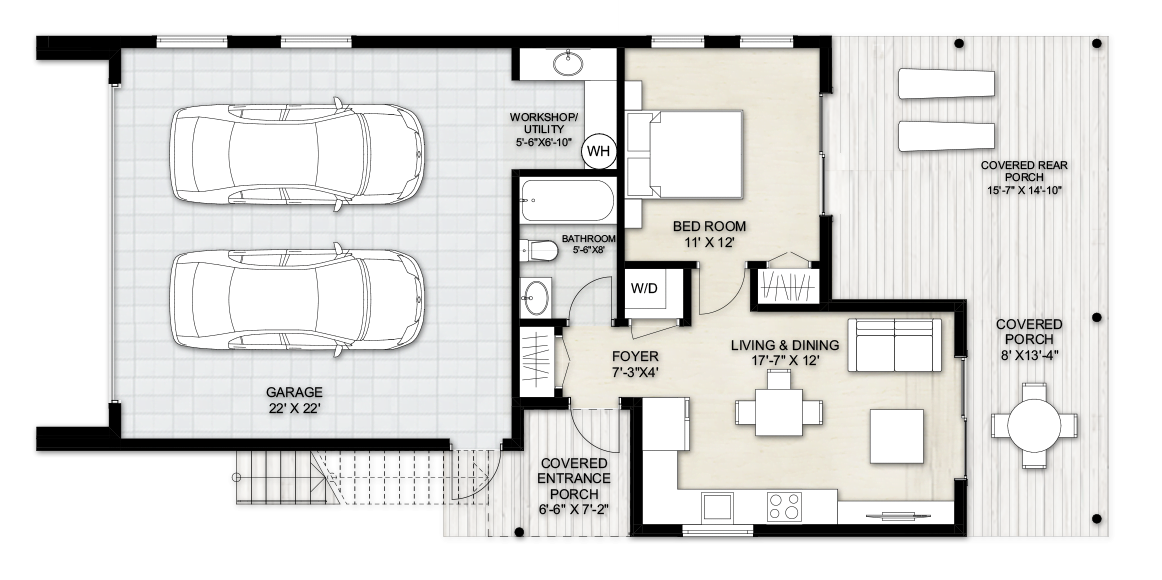 ADU House Plan T 723 with second floor