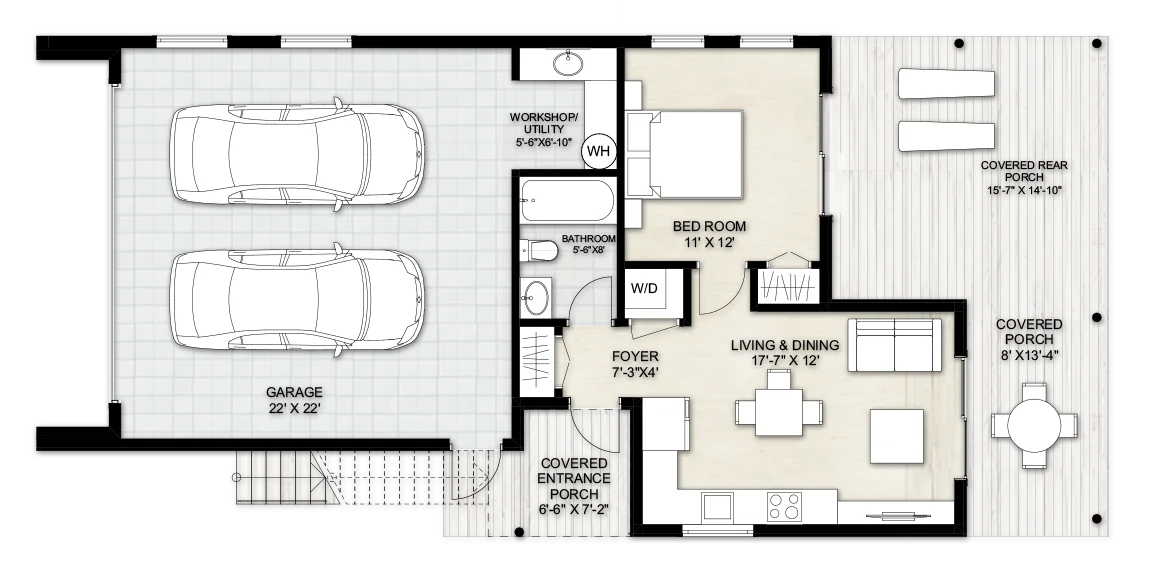 ADU House Plan T 723 with second floor